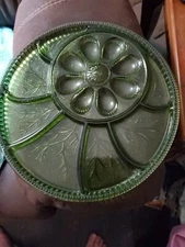 Vintage green indiana glass deviled egg relish tray divided platter