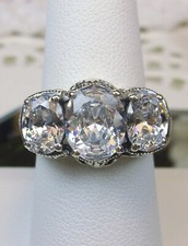 White CZ Ring, Art Deco/Edwardian Sterling Silver Filigree Custom D36