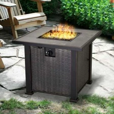 Fire Pit Table Propane Gas Patio Deck 50000 BTU Slate Wicker Design Black Cover