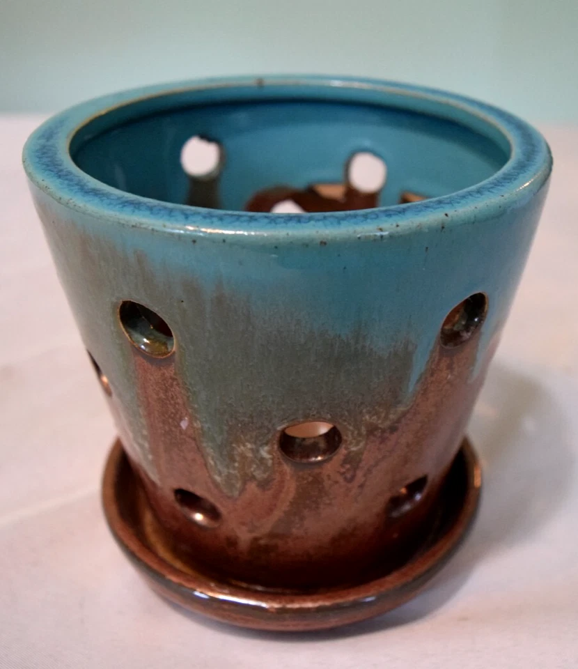 Jardinera de orquídeas de cerámica Allen & Roth esmaltada marrón y turquesa 5,5" X 5,5" Foto 2 de 4