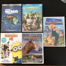 5 Kids DVD Movie Lot Despicable Finding Nemo Shrek 2 Dinosaur New Groove