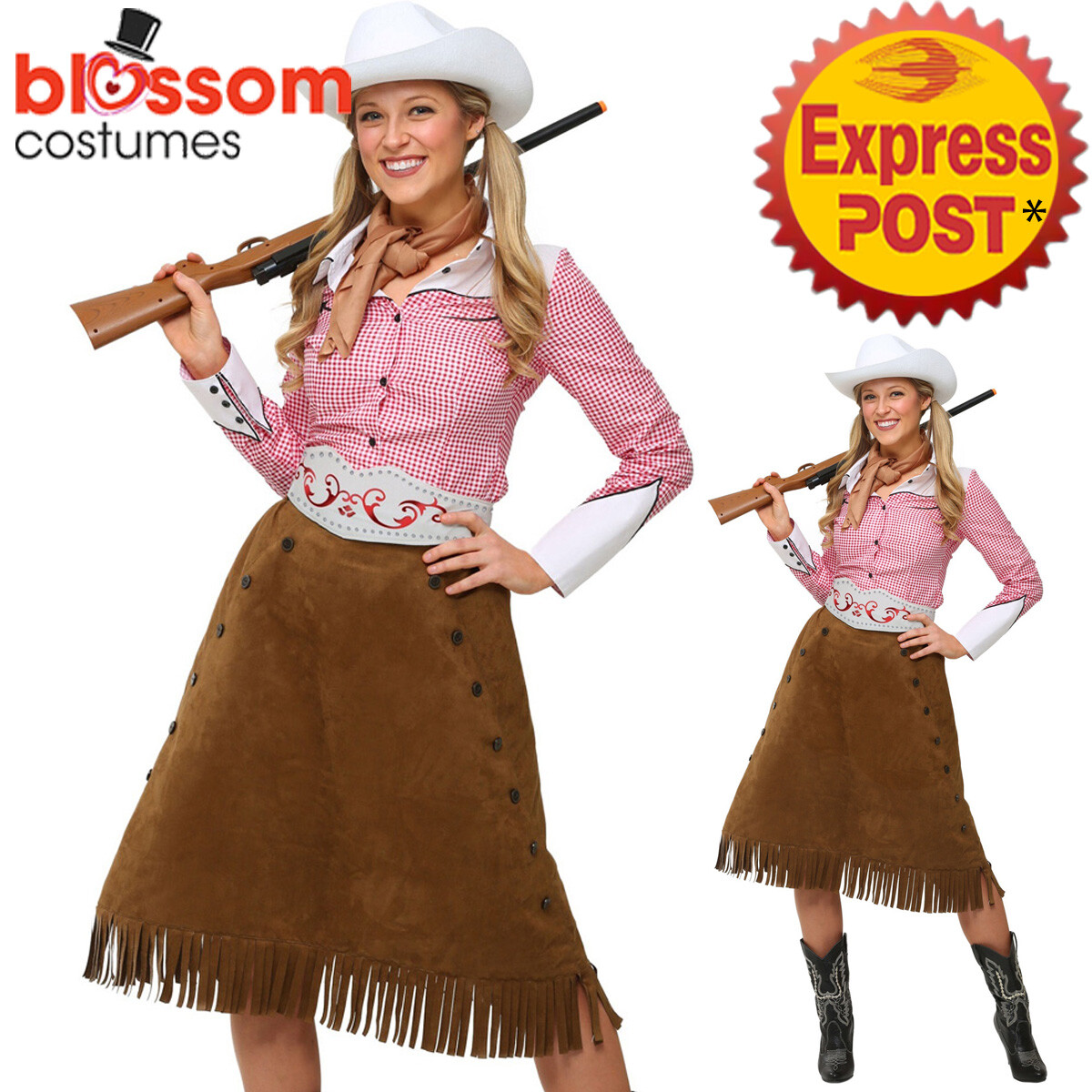 Girl's Lasso'N Cowgirl Costume Set - Wild West Outfit With Blouse, Skirt, Hat & Accessories