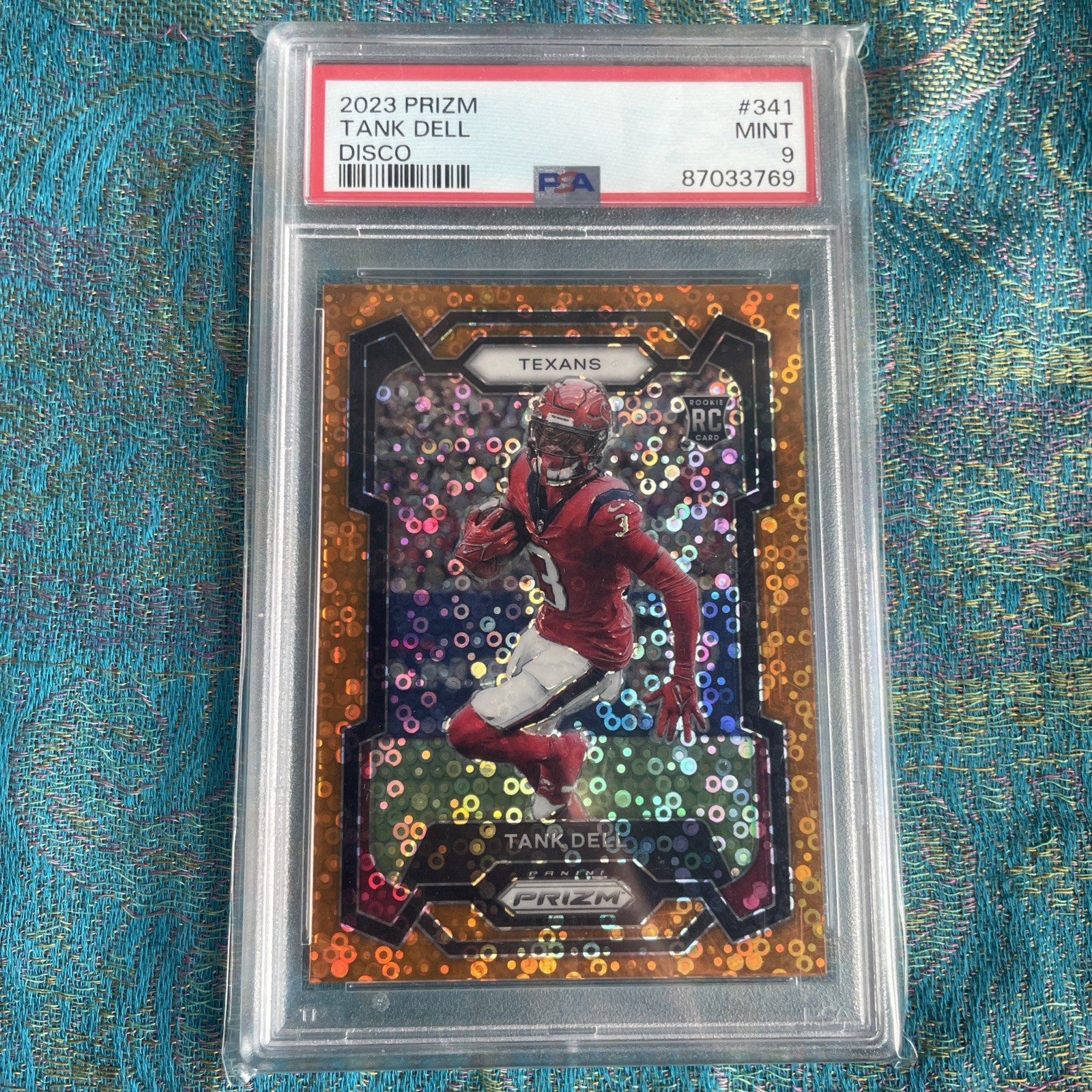 2023 Panini Prizm Tank Dell Orange Disco Prizm Rookie RC PSA 9 Mint Texans #341