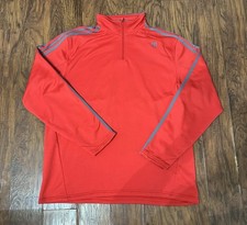 Adidas Men  s XL Bright Red Long Sleeve Pullover Sweater Zipper Gray Stripe Logo