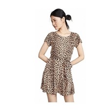Rebecca Taylor Leopard Print Linen Dress Women's Small Short Sleeve Jersey Mini