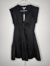 NWT Steve Madden Mini Dress Medium Black 100% Cotton zip Closure Cap Sleeve