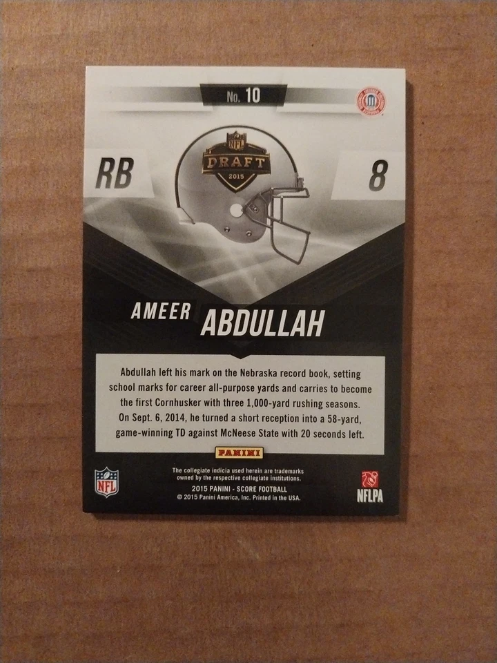 2015 Score #10 Ameer Abdullah Rookie Helmet Patch Detroit Lions - Image 2 of 2