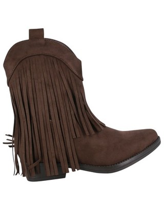 Braune Wildleder-Cowboystiefel mit 4cm hohen Festivalabsätzen und Fransen