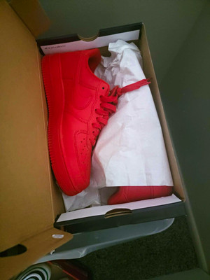 Nike Air Force 1 Men s Low Top Lace-Up Athletic Sneakers Solid Red