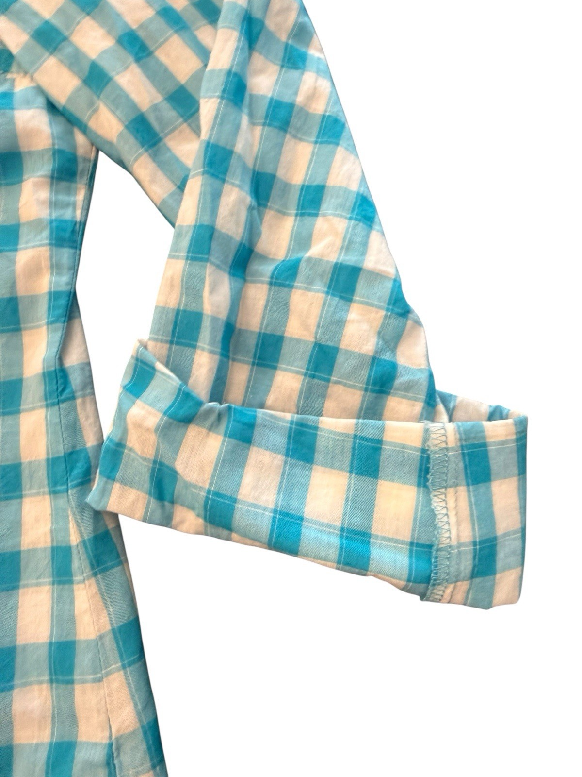 Express Blue White Checked Button Down Collared S… - image 3