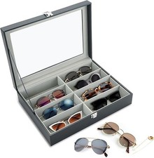 Organizador Gafas 8 Ranuras Cuero Sintetico Negro Caja Mostrar Gafas Tapa