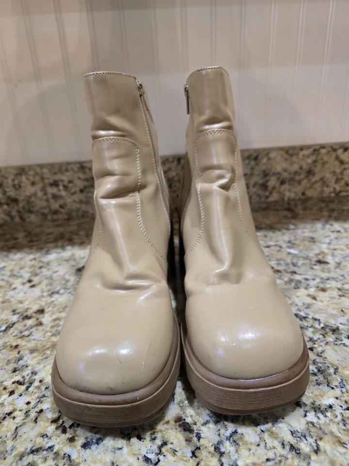 Vtg Y2k Wanted Buddie Chunky Platform Cleated Gogo Boots Tan 8.5 - Image 3 of 4