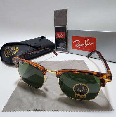 Ray-Ban RB3016 Clubmaster Sunglasses Brown Tortoise Frame Glass Green Lens 51 mm
