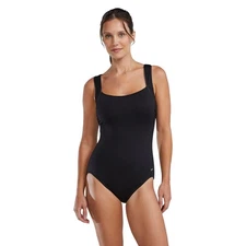 TYR Sport Women's Polyester Solid Square Neck Tank Swimsuit, Black, 10