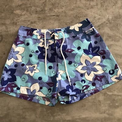 Vintage Y2K  Board Shorts Jrs Medium Blue Floral Surfer Girl Swim Beach Groovy