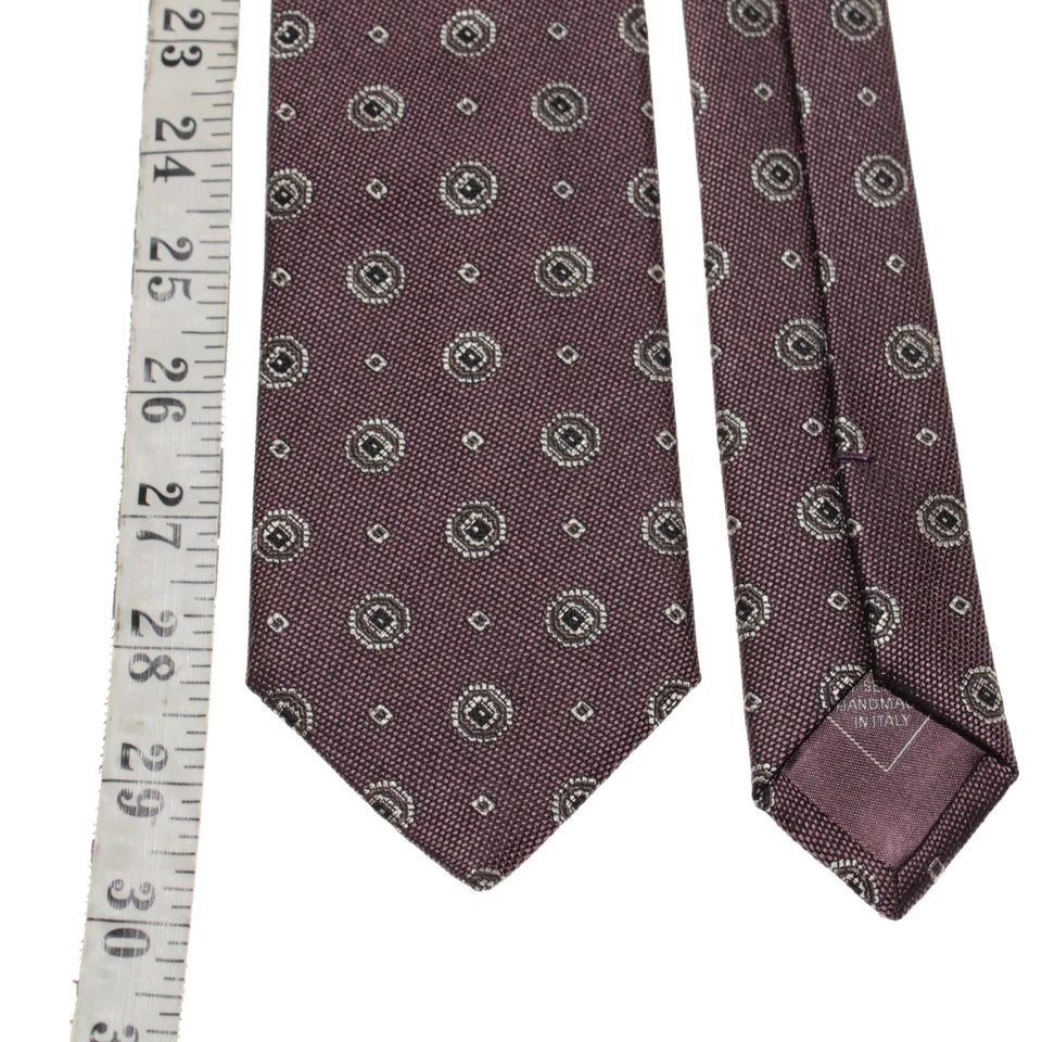 Gravata de pescoço Brioni nova sem etiquetas em padrão Mauve roxo/preto/branco 100% seda - Imagem 4 de 4