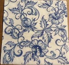 2- Blue Floral Dinner Size Paper Napkins For Decoupage