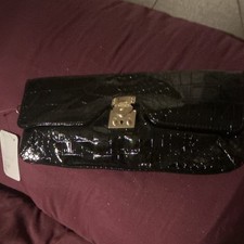 Bellini Black Patent Croc Embossed Clutch Pus...