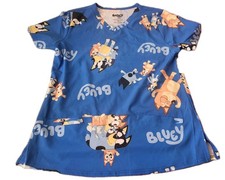 NEW NWT Bluey womens scrub top shirt blue puppy dog cartoon Medium BBC Studios