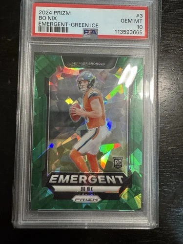 2024 Prizm Bo Nix Green Cracked Ice Emergent PSA 10