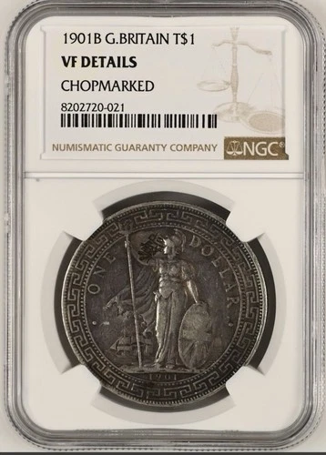 1901 B Great Britain Silver Trade Dollar Coin CHOPMARKED NGC