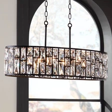 Sofie Black Linear Pendant Chandelier 32.5" Wide Modern Crystal 6-Light Fixture