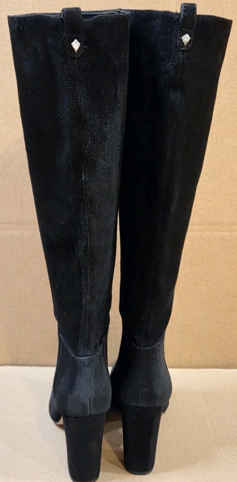 Sam Edelman Mujer’s 7.5 Negro Gamuza Cuero Botas Hasta la Rodilla Caprice Tacón Bloque Foto 3 de 4