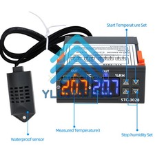 1X STC-3028 AC110-220V 10A Dual LED Temperature Humidity Controller Thermostat