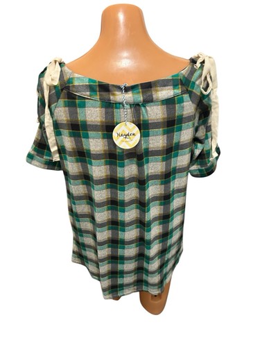 Hayden LA XL Green Black Beige Plaid Flannel Lace Up 3/4 Sleeves Mini Dress NWT. - Picture 3 of 9