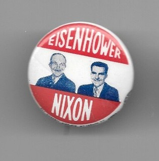 Eisenhower and Nixon Rare Red White and Blue Jugate Political Pin