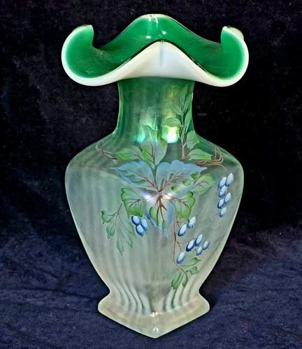 Signed Bill Fenton Glass Vase Iridescent Opalescent New Century Collection XXI