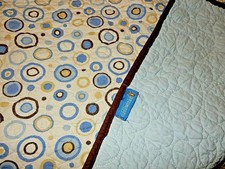 4A Tiddliwinks Blue Brown Cotton Crib Toddler Baby Blanket Quilt Circles Dots