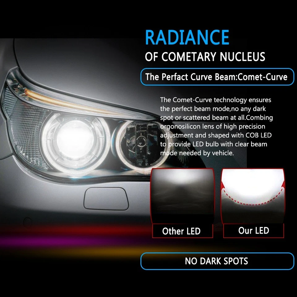 For Chrysler Town & Country 1978-1988 LED Headlight Hi/Low Beam 6000K Bulbs H4 - Image 2 of 4