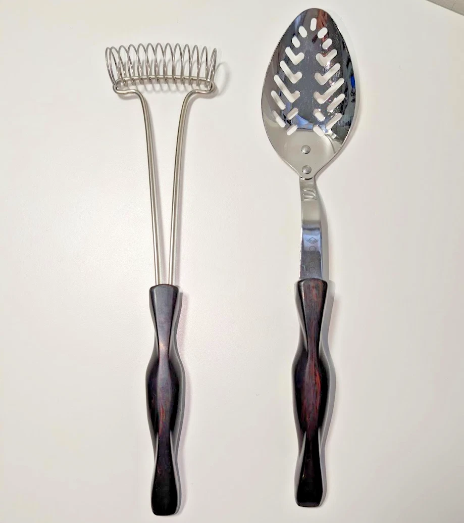 Cutco Mix-Stir Whisk & 17 Slotted Spoon Stainless Steel Brown Swirl Handle