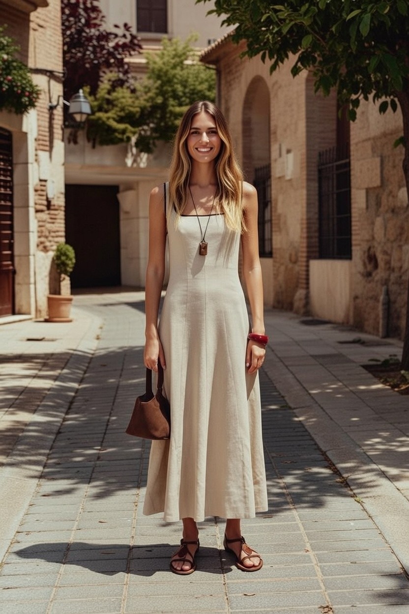 ❤️ZARA ZW COLLECTION RAMIE LIGHT BEIGE CONTRAST TRIM MIDI DRESS sz S 8214/939 thumbnail 2