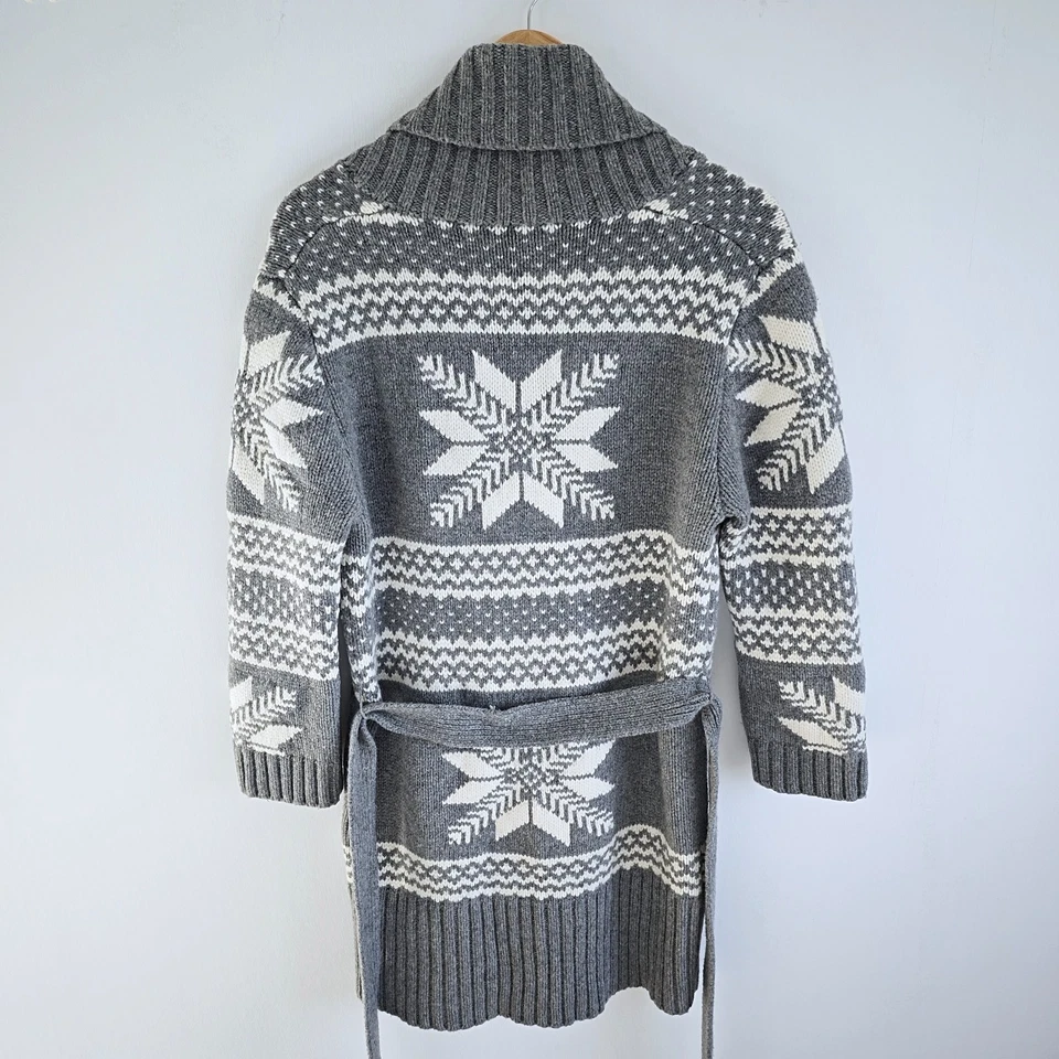 Ronit Zilkha M UK 12 Cardigan Coatigan Women's Grey White Fair Isle Belted Wool - Image 4 of 4