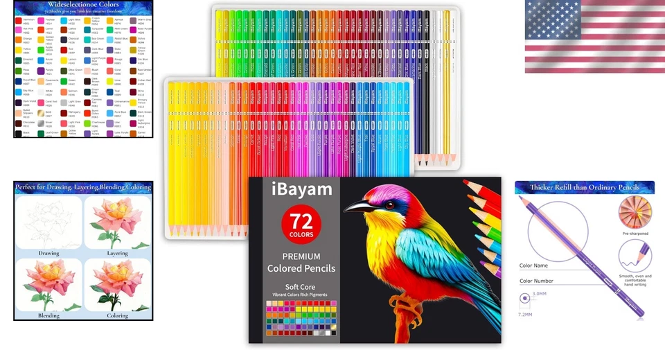 72 Color Art Supplies - Comfortable Grip Colored Pencils for All Ages - Image 2 of 4