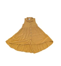 EUC Cozy Co Casual Womens Small Swiss Dot Mustard Yellow Button Up Shirt Dress