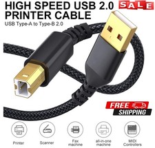GOLD USB 2.0 High Speed Cable Printer Lead A to B Plug 24AWG 25cm/50cm/1m/2m/3m