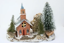 Large Vintage Putz House Christmas Village CHURCH Music Box "Silent Night" WORKS