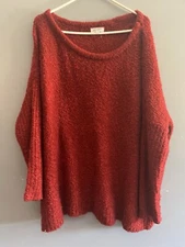 Andre By Unit Womens Red Fuzzy Overside Sweater Larger Neck Opening Size M