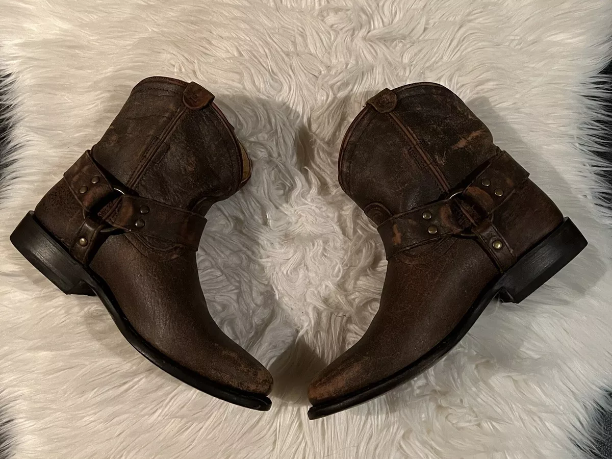 Frye Wyatt harness leather cowgirl brown short boot sz 6.5B 76683