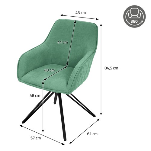 2x Asiento de comedor verde silla tapizada de tela con reposabrazos y respaldo - Imagen 6 de 7