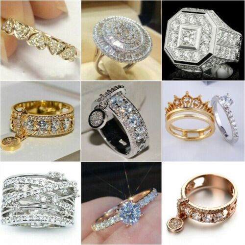 Fashion 925 Silver Filled Cubic Zircon Ring Wedding Jewelry Ring Size 6-10 - Afbeelding 1 van 36