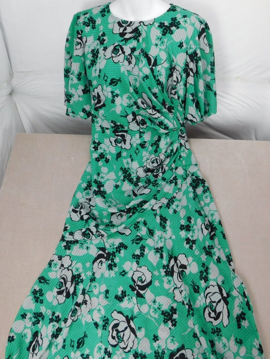 ASOS Puff Sleeve Ruched Green Floral Midi Dress Sz 8 | eBay