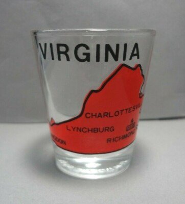 Souvenir Shotglass from the State of Virginia featuring a State Map