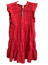 Knox Rose Dress Women Medium Rust V Neck With Tie Ruffle sleeve lined cotton
