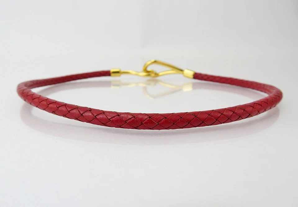 Auténtico collar gargantilla de cuero rojo gancho enorme tono dorado HERMES #60629 Foto 4 de 4