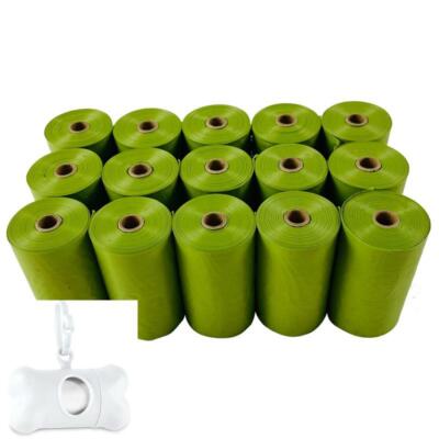 15pc Pets Poop Bags Eco-Friendly Bio-Deg & White Bone Dispenser FAST SHIP! A93
