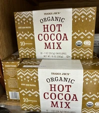 2 Packs Trader Joe's ORGANIC Hot Cocoa Mix Instant Packets 10 oz Each Pack